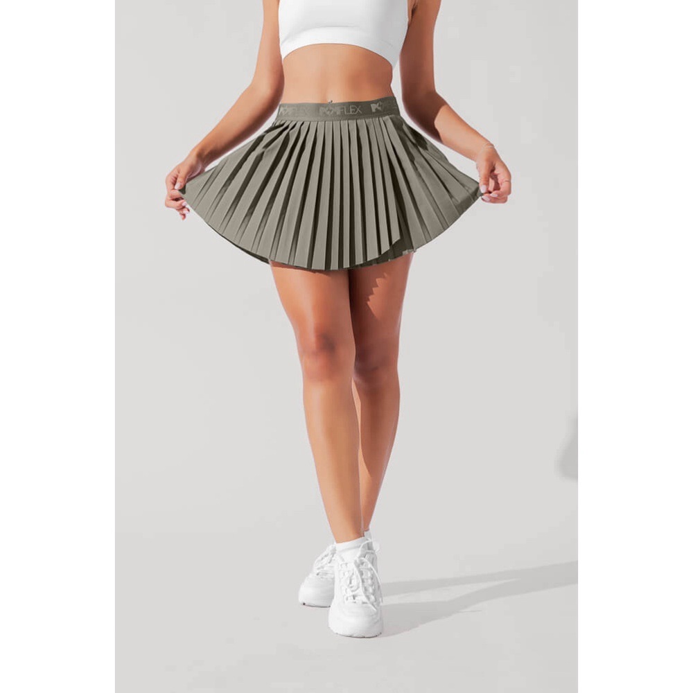 POPFLEX Rustic Olive Green Ace ‘em Pleated Skort Tennis Skirt Athletic size L - Picture 2 of 10